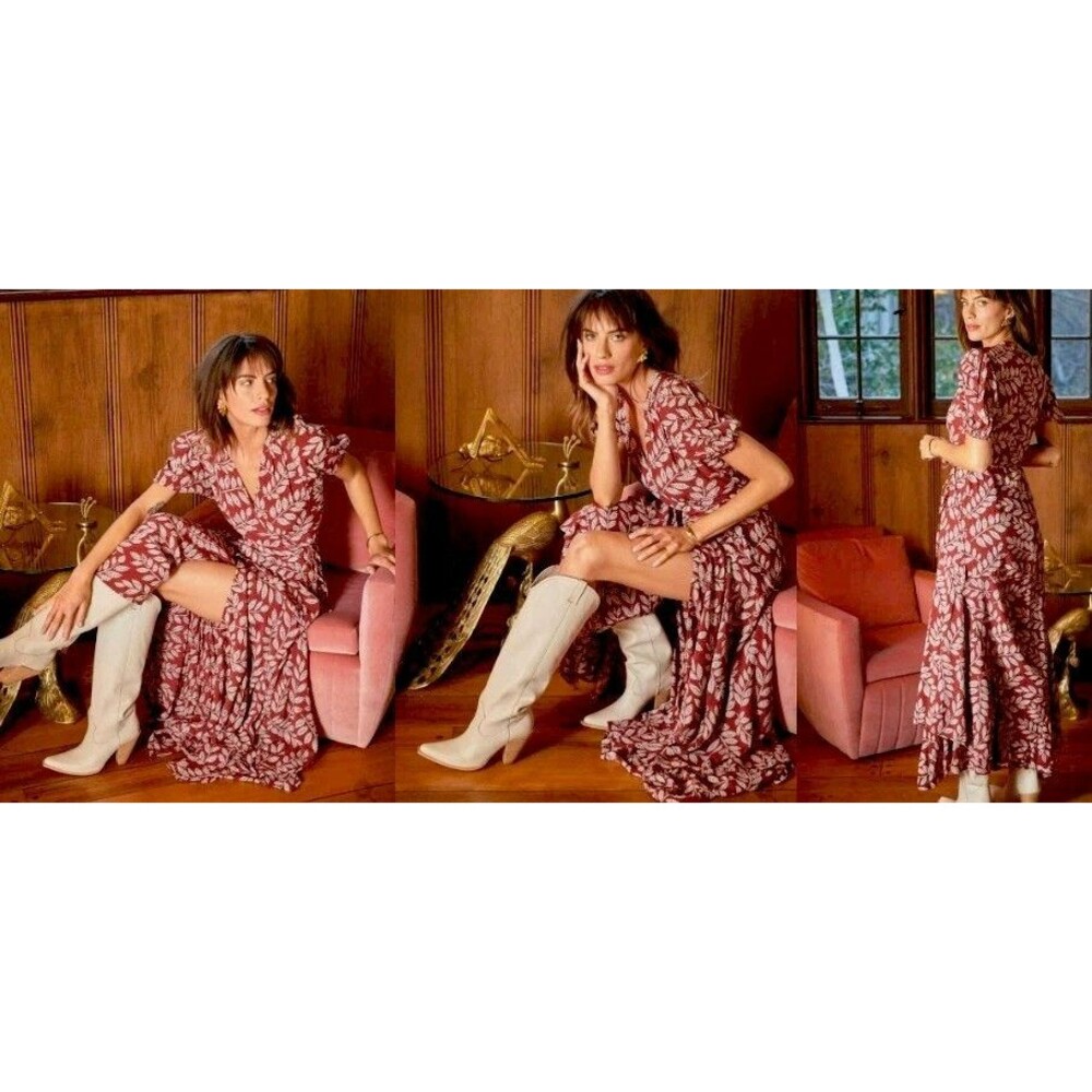 The Odells Anthropologie LARGE Lilith Cardinal Red Wrap Tie Maxi Dress Women's
